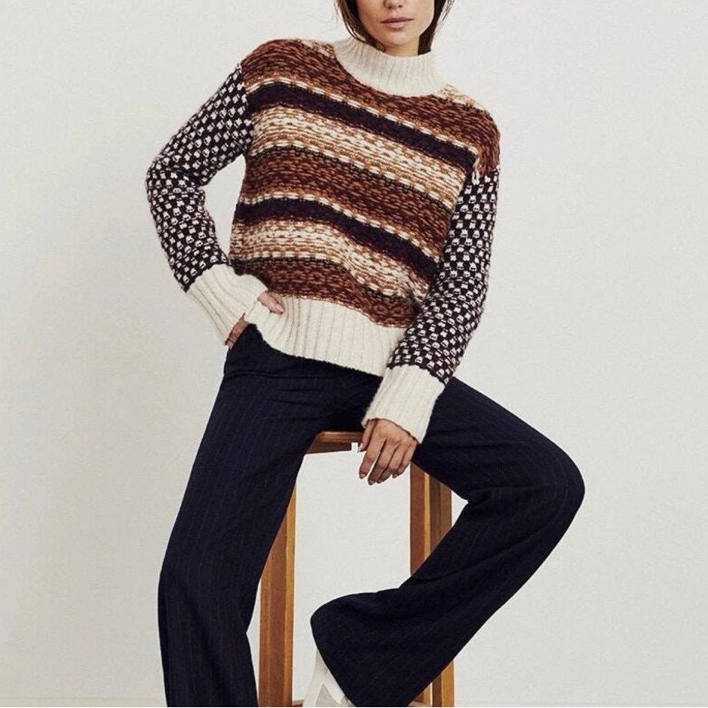 Veronica Beard Striped Brown And Cream Women's Sweater